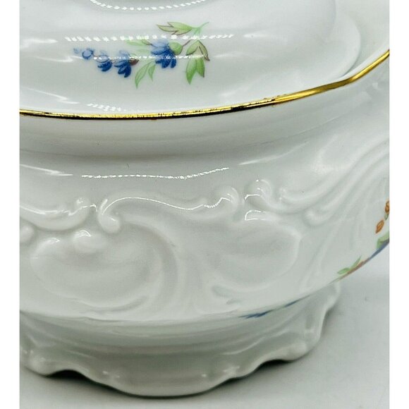 Wawel China Rose Garden Sugar Bowl with Lid Poland Embossed Gold Gilt 5 inch - Picture 6 of 11